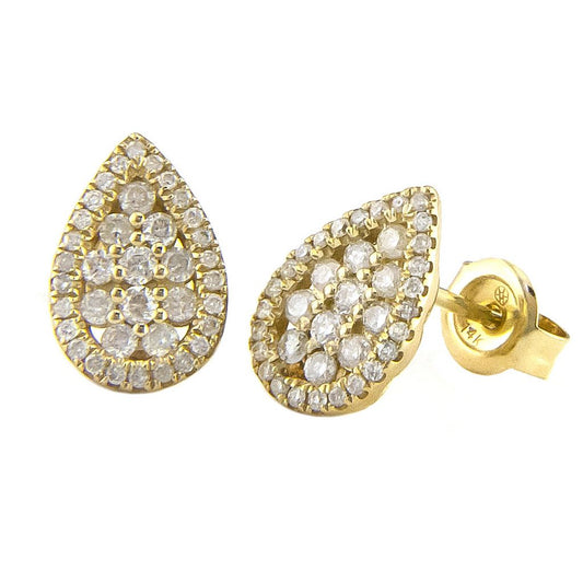 Yellow Gold Fashion Round Micro Pave Diamond Earrings (Diamond Pear Shape Earring (Yg))