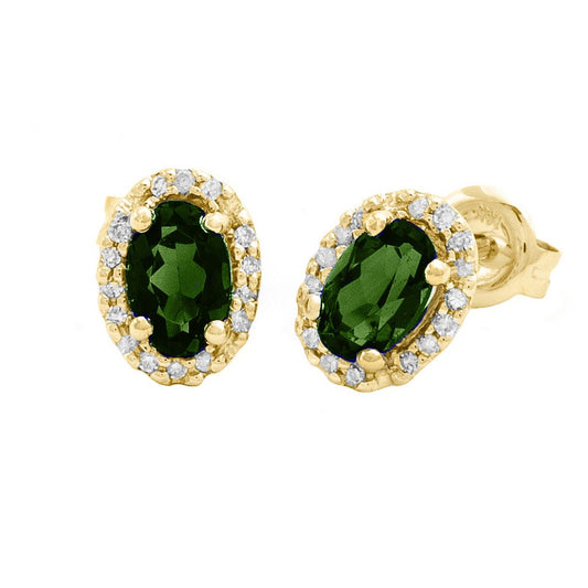 Yellow Gold Fashion Oval Prong Emerald Earrings (Emerald Diamond Fashion Earring (14k))