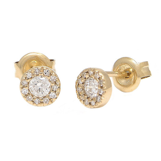 Yellow Gold Halo Round Prong Diamond Earrings (Diamond Stud Halo Earring (14k))