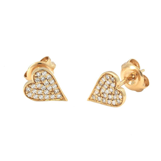 Yellow Gold Heart Single Micro Pave Diamond Earring (Diamond Heart Earring (14k))