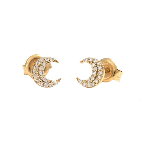 Yellow Gold Fashion Single Micro Pave Diamond Earring (Petite Diamond Half Moon Earring (14k))