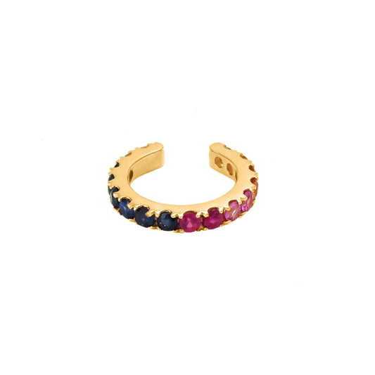 Yellow Gold Rainbow Round Prong Multi-Gem Earring Cuff (Rainbow Earring “cuff” 14k Gg, R, S, So, Sp Sy.)