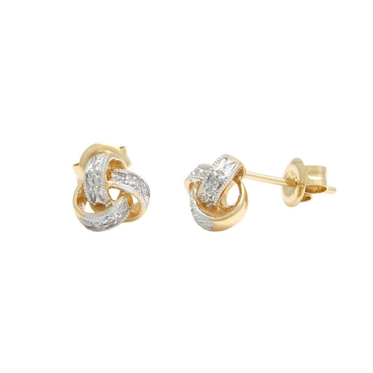 Yellow Gold Love Knot Single Pave Diamond Earrings (Diamond Love Knot Earrings (Yg))