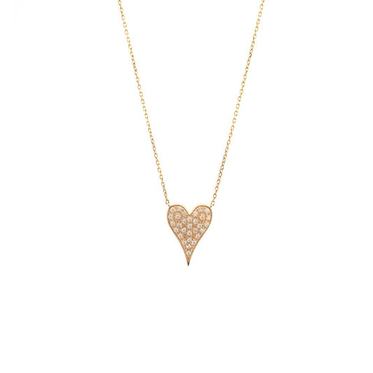 Yellow Gold Heart Single Pave Diamond Necklace (Diamond Heart Necklace (16″+2″))