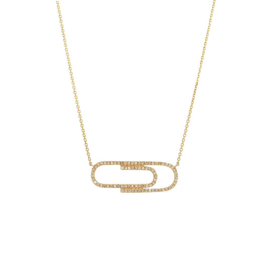 Yellow Gold Fashion Single Micro Pave Diamond Necklace (Diamond “paper Clip” Center Necklace (14k) (16+2″))