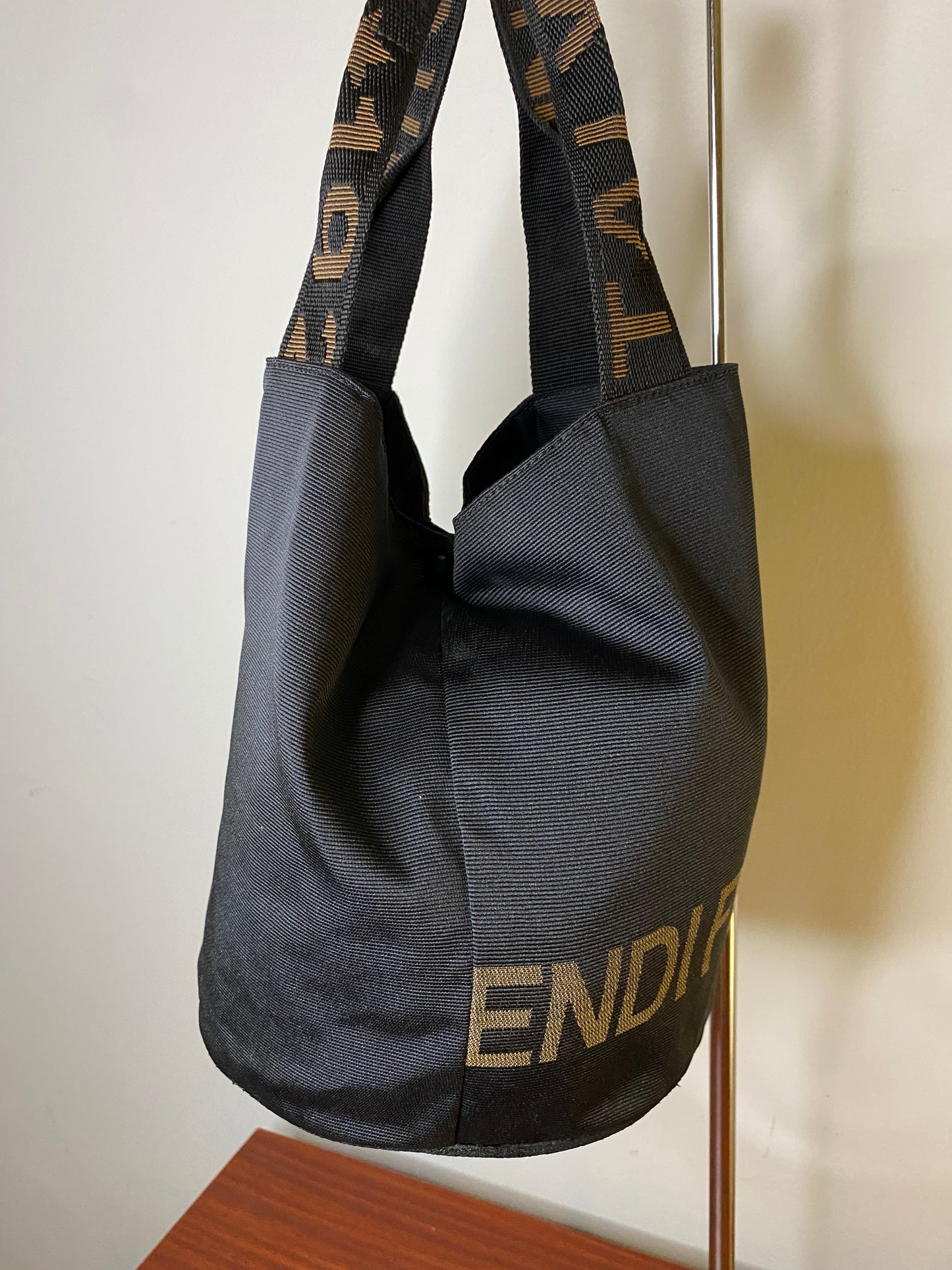 Pre-Owned FENDI FF Canvas Bucket Bag Black