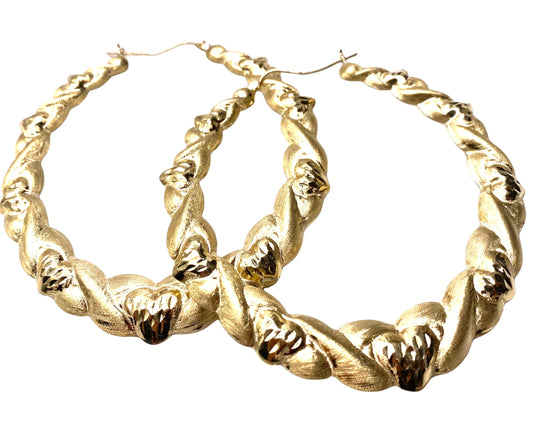 10K Gold Bamboo Heart Hoop Earrings