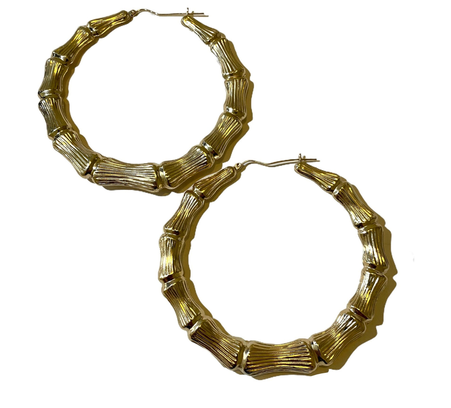 10k Gold Bamboo Hoops 3.20 Inches
