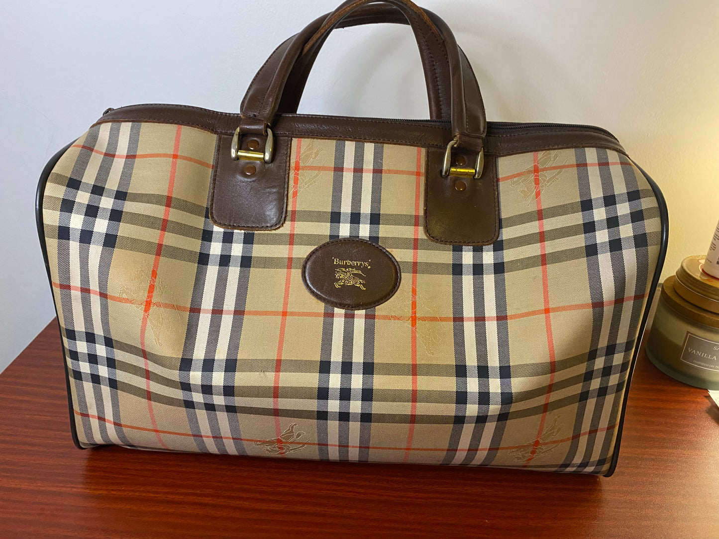 Pre-Owned/Used Vintage Burberry Travel Bag Beige