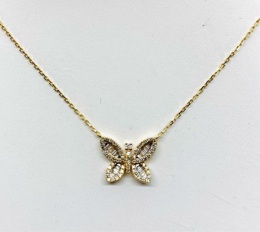 14K Gold Diamond Butterfly Necklace