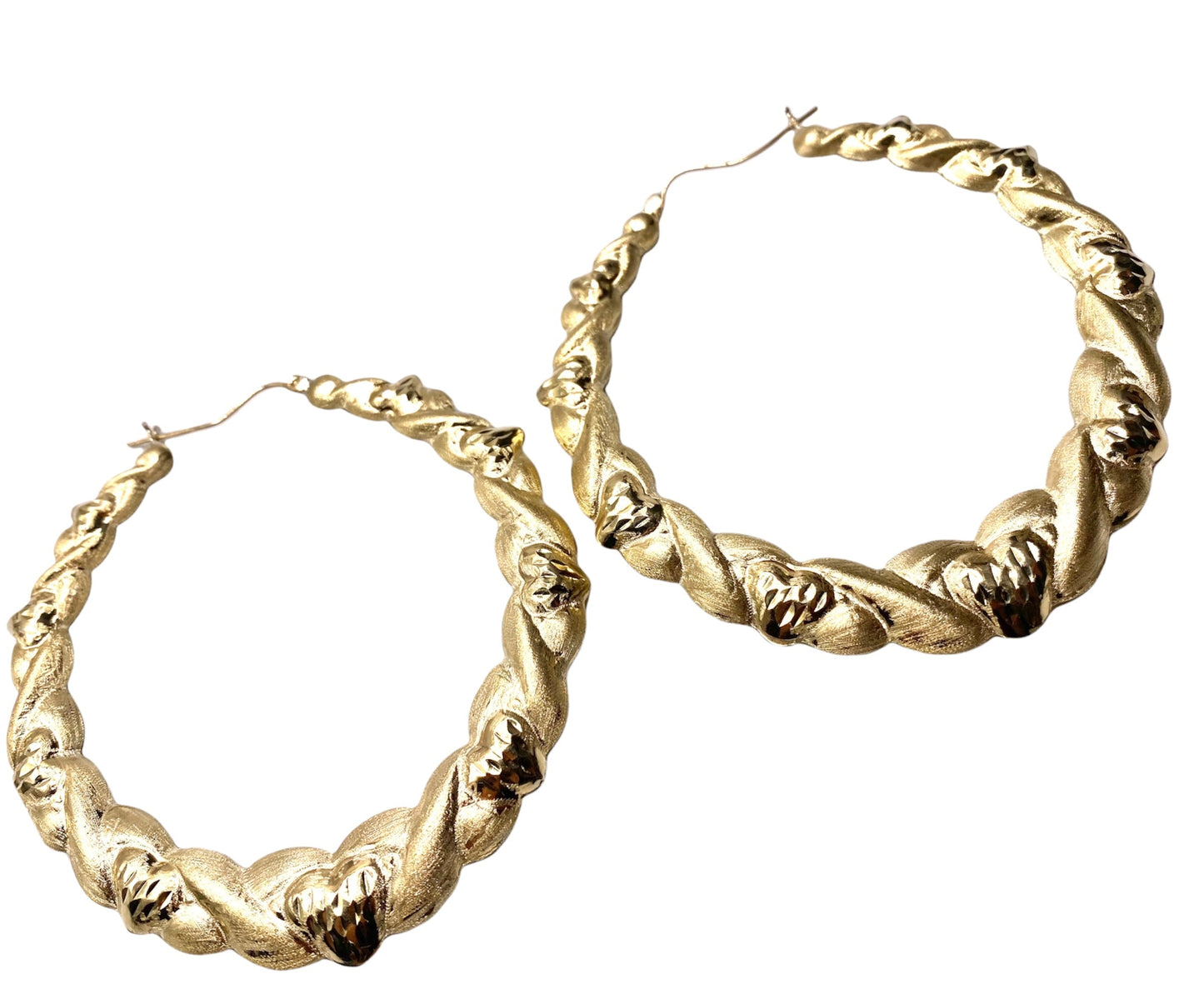 10K Gold Bamboo Heart Hoop Earrings