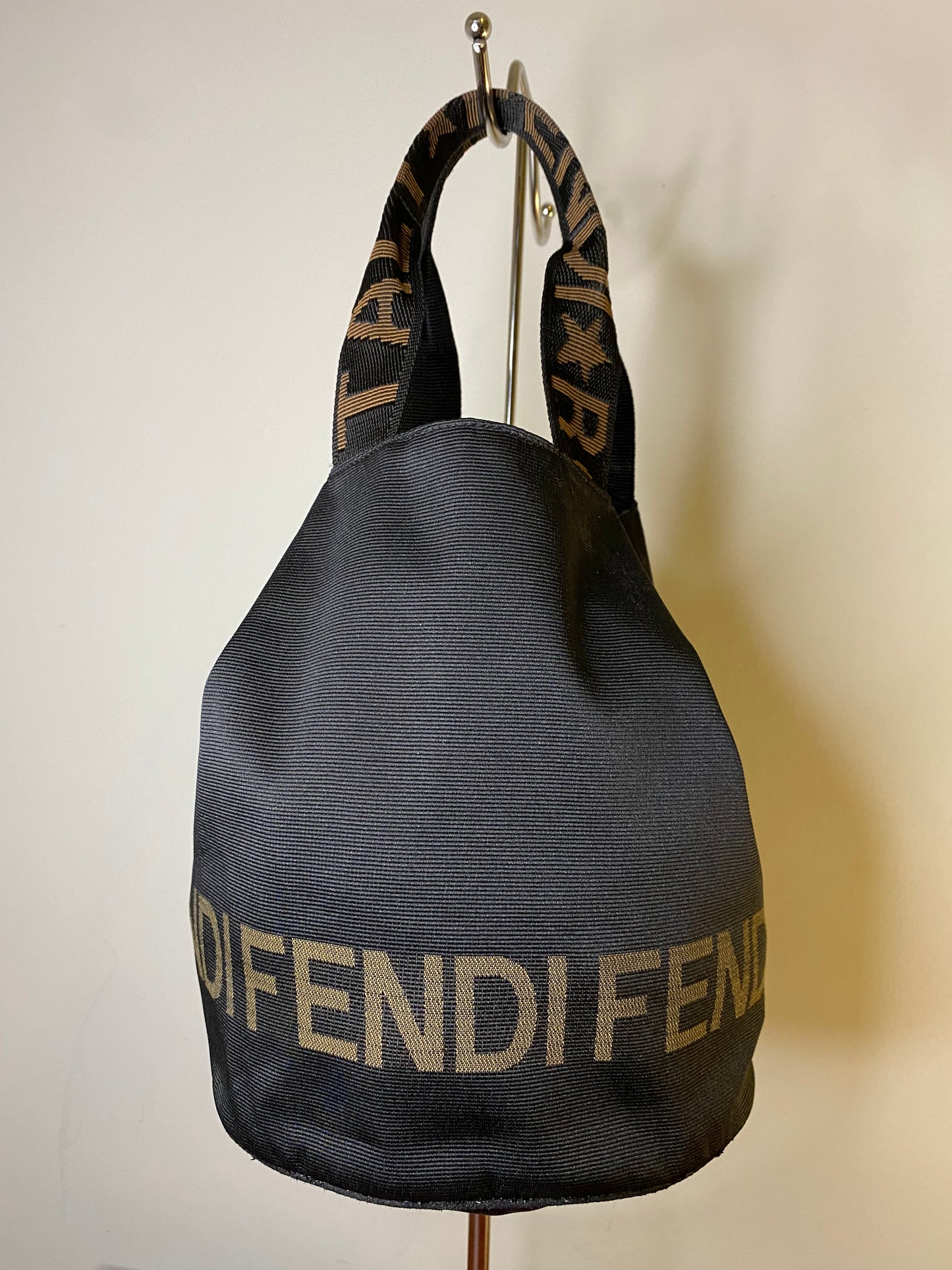 Pre-Owned FENDI FF Canvas Bucket Bag Black